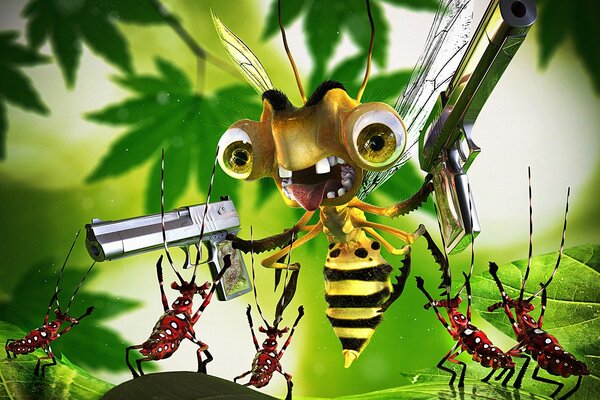 Bee with guns threatens beetles