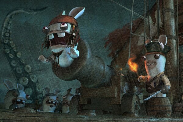Pirate Rabbits in a raging sea