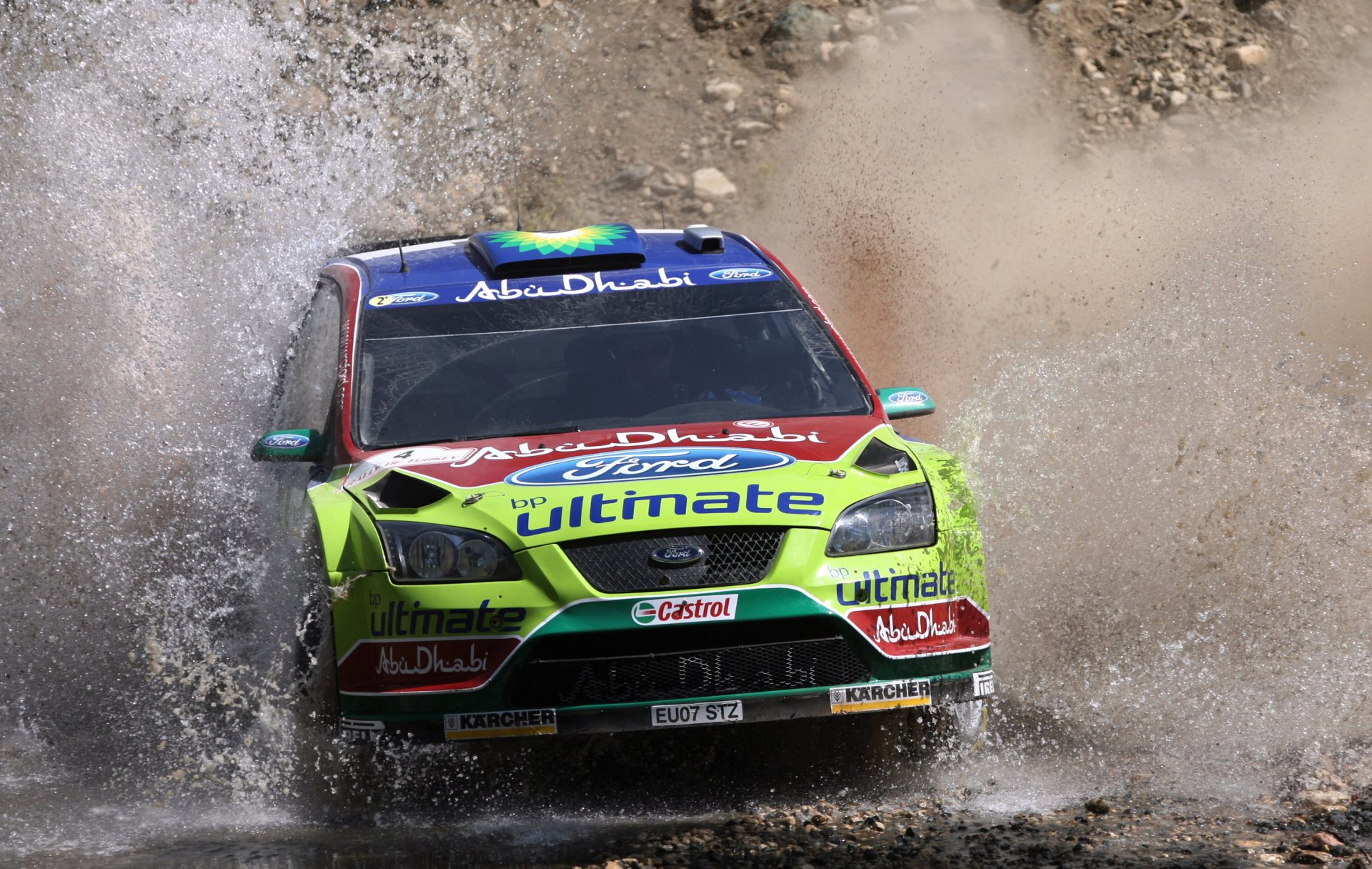 ford focus car wrc rally front machine water spray sports race light logo