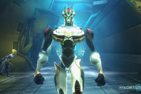 A monster in white armor on a spaceship