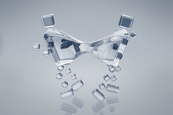 Figures made of glass cubes on a gray background