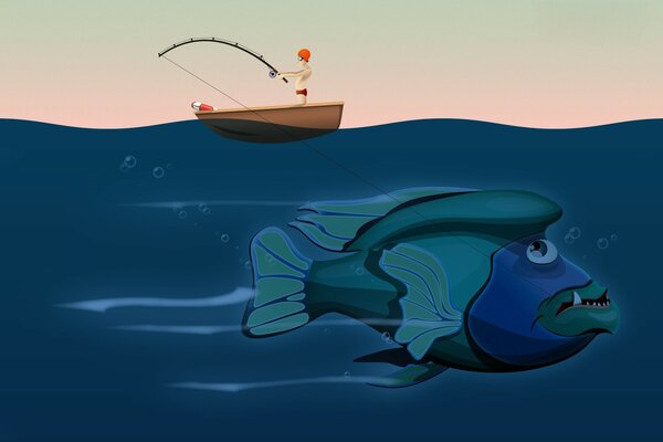 Big fish pulls the boat