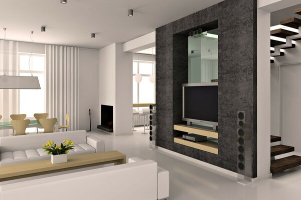 The interior of the house in the style of minimalism