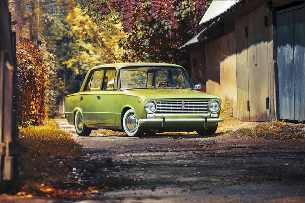 Green retro lada car