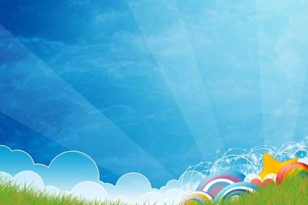 Blue sky clouds and green grass