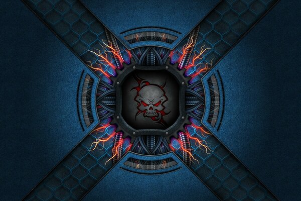 Sinister skull symbol on blue