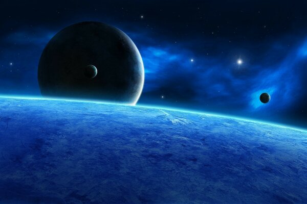 Unreal image of planets in blue