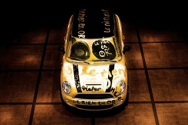 Painted retro wheelbarrow on the parquet