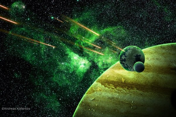 The star nebula is burned by meteorites