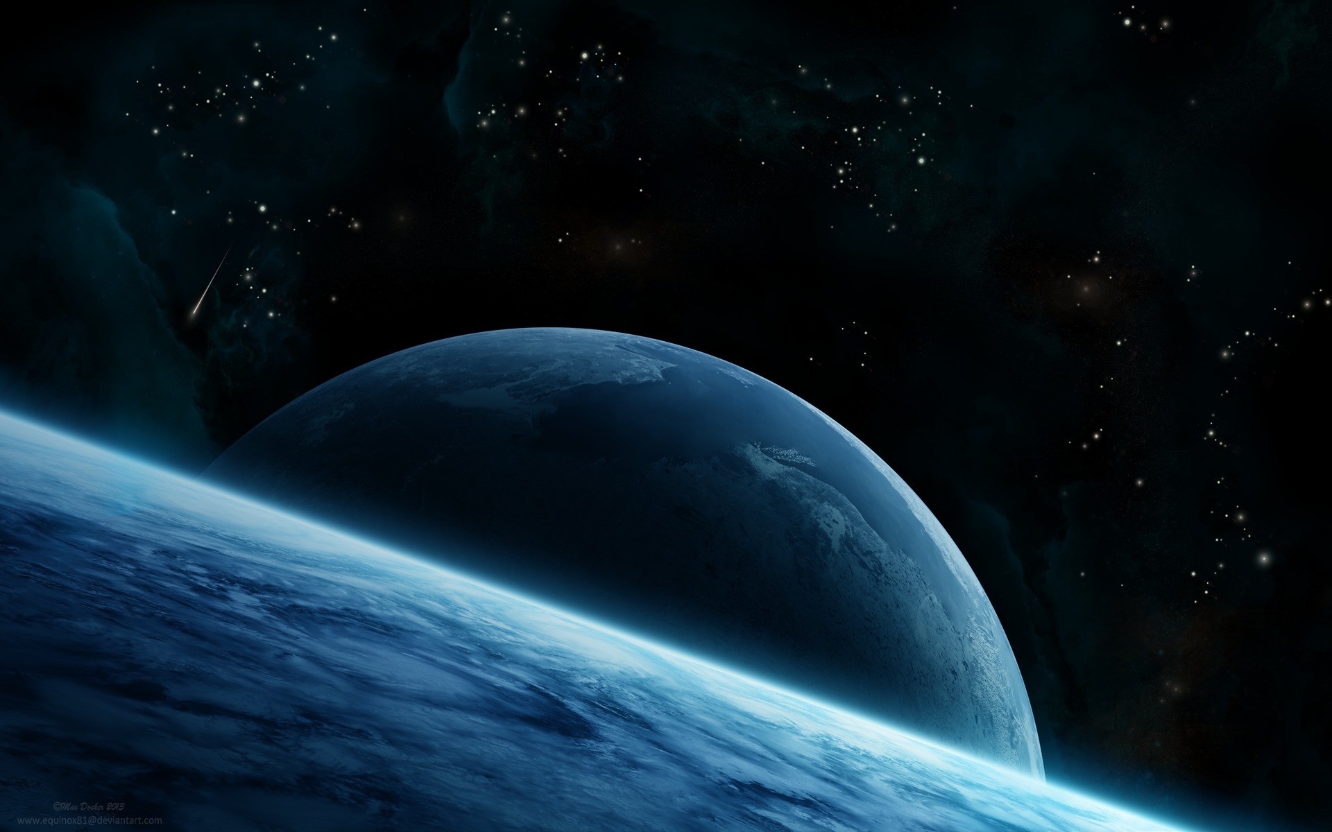 blue sci fi star planet an asteroid
