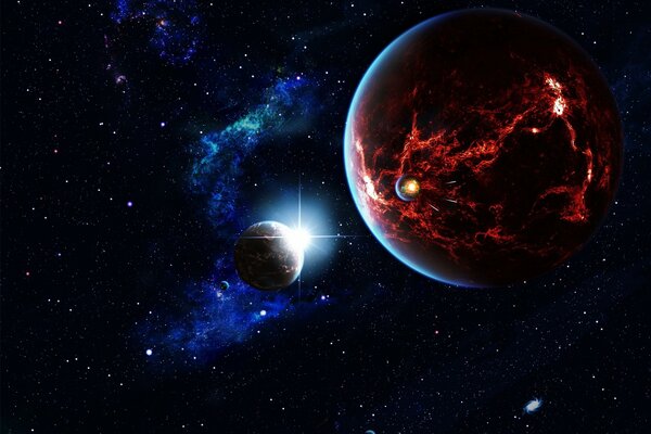 3d art of a planet in space against the background of a galaxy