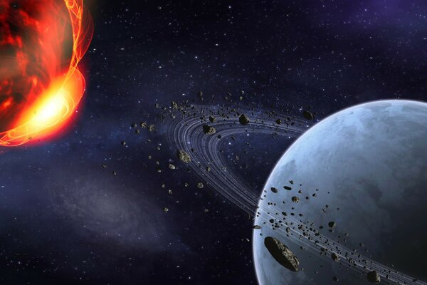 A combination of a fiery sun and a cold planet