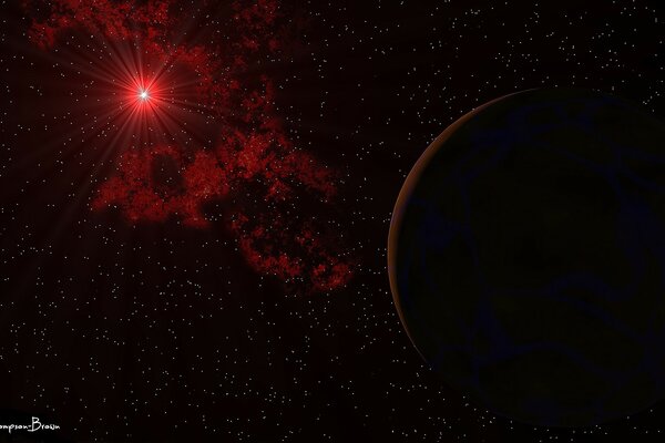 Graphic drawing of the Earth under red radiation