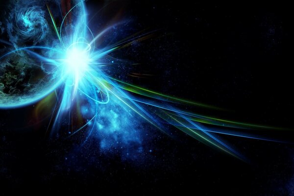 Graphic drawing of bright flashes of space