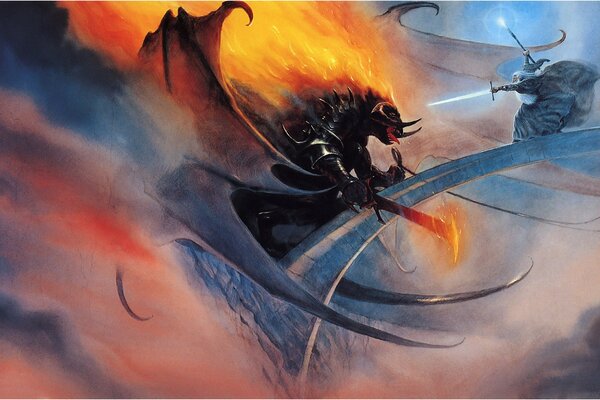 The battle on the magical Genfald Bridge from the Lord of the Rings