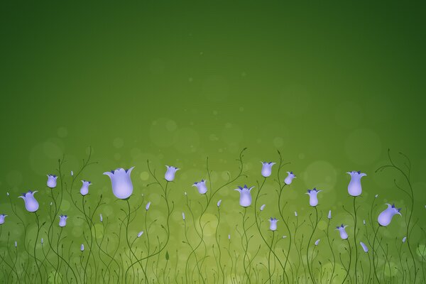 Modest blue flowers on a green background