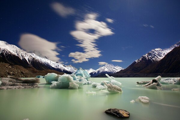 Landscape of mountains and blue lake