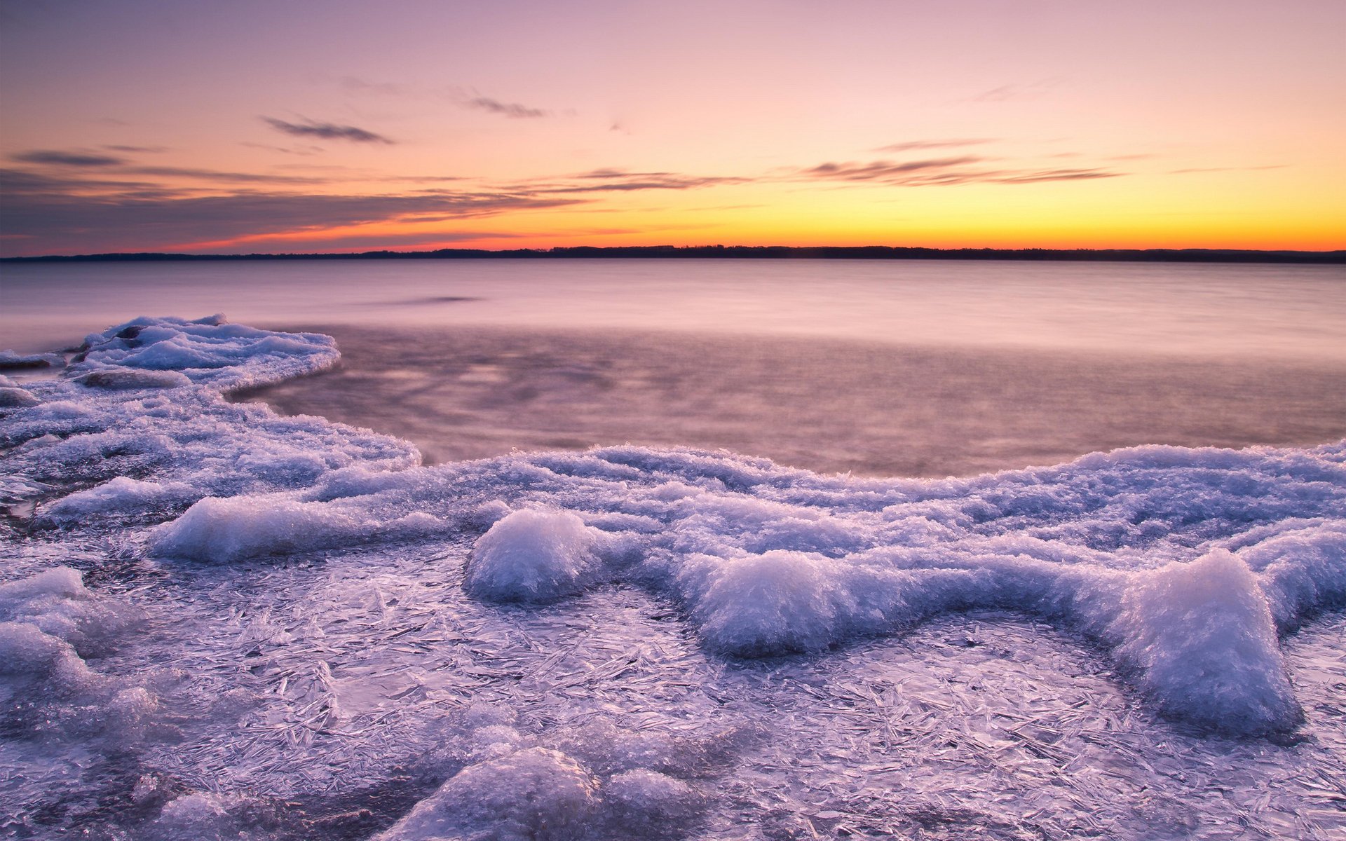 unset water river lake next ice floes cool