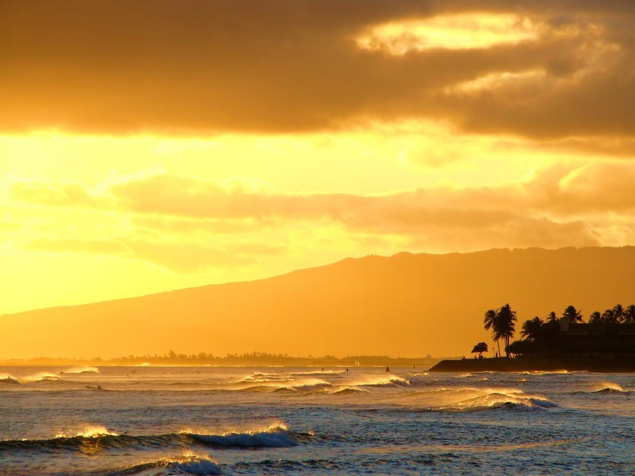 waves sea sunset
