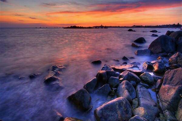 The departing sunset. Evening. Seashore