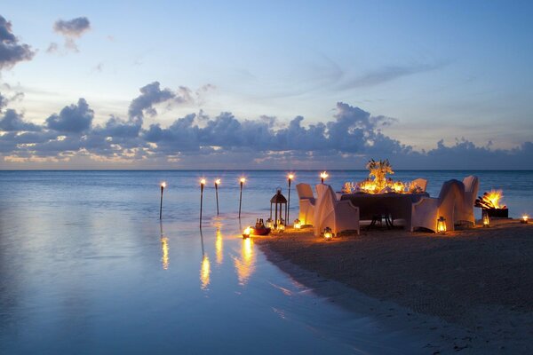 Romantic dinner by the ocean