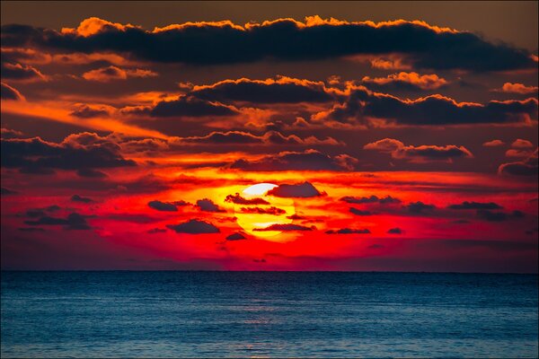 Red sunset on the sea in Crimea