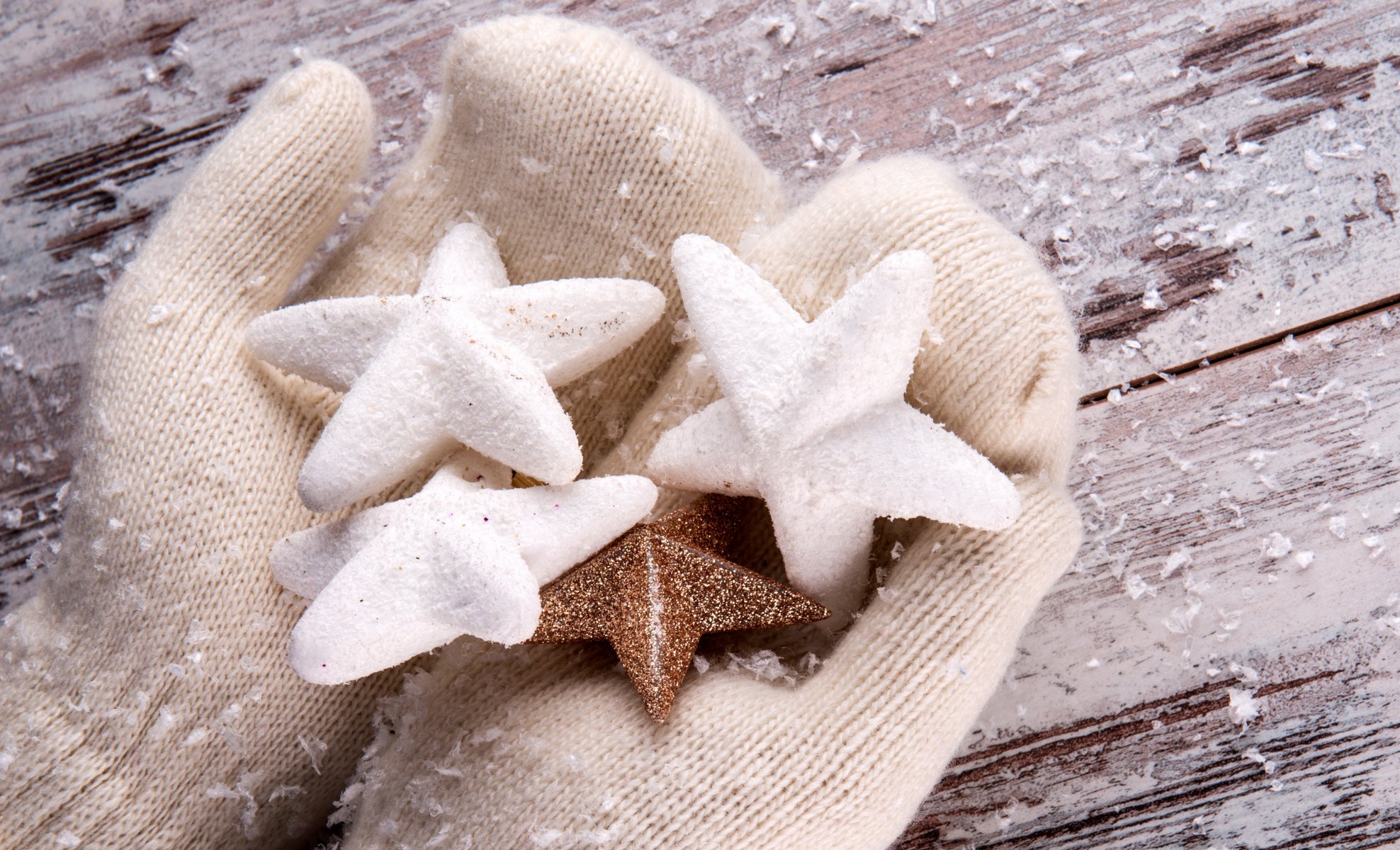 mittens star snow winter