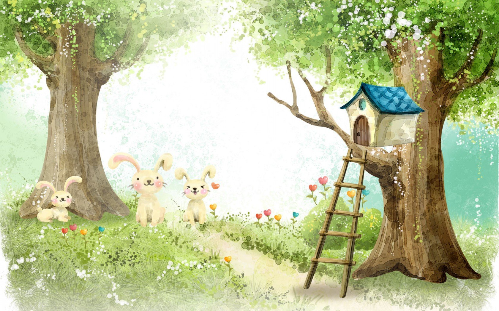 picture house forest rabbit