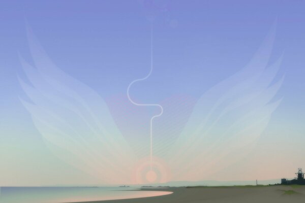 Smooth coast, calm sea, unusual pattern in the sky