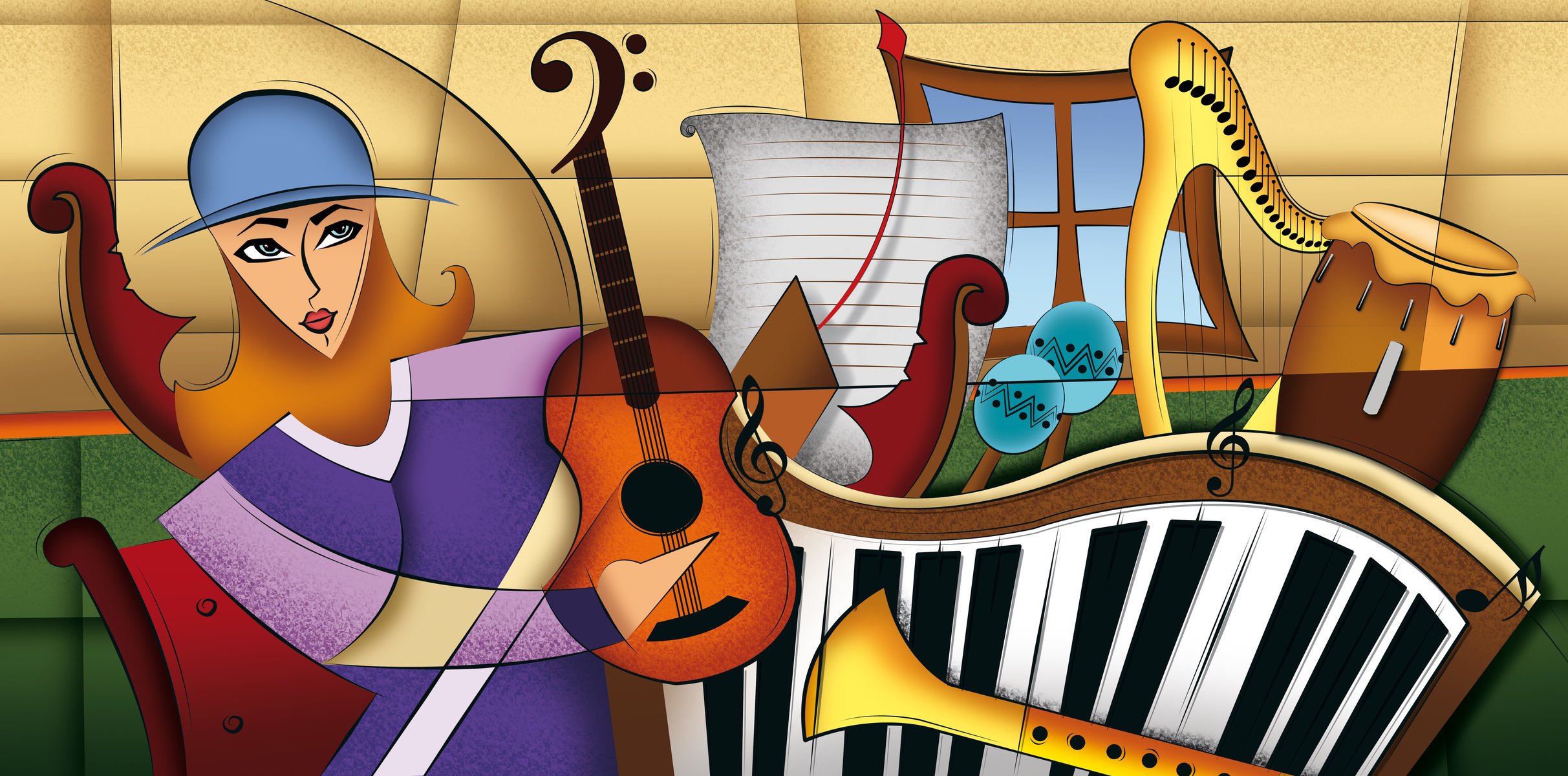 music instruments color composition