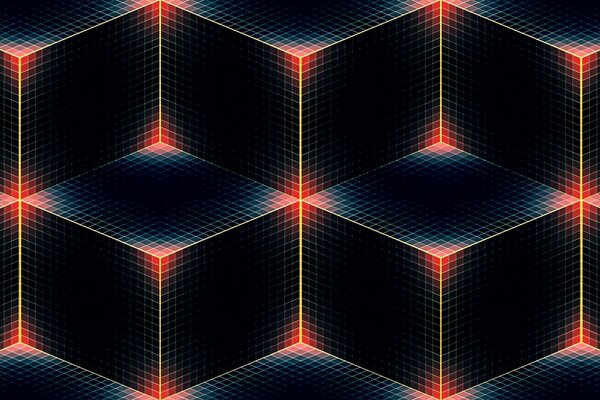 Single figures in a dark tone , the corners are illuminated with red lights