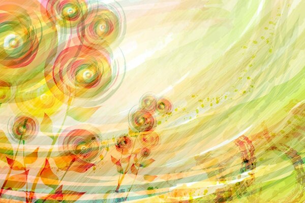 Abstract painting of flowers in the colors of summer