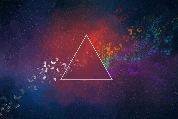 Abstraction with triangle, flowers and butterflies