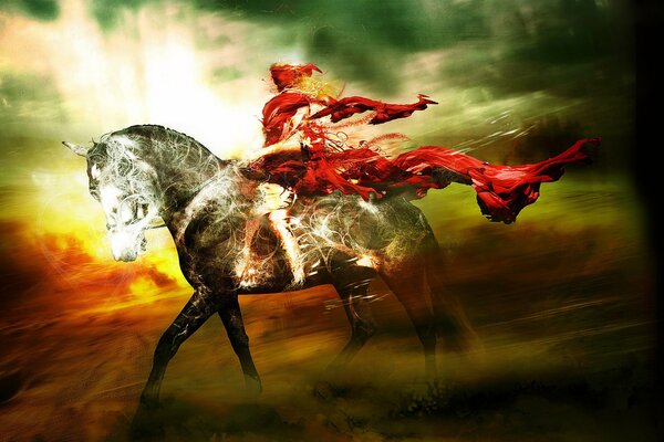 A rider in a red robe on a horse