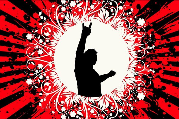 Red and white picture of a rock fan