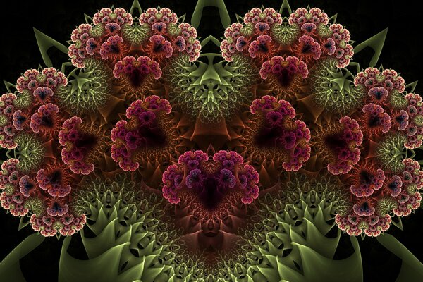 Abstract flowers green red