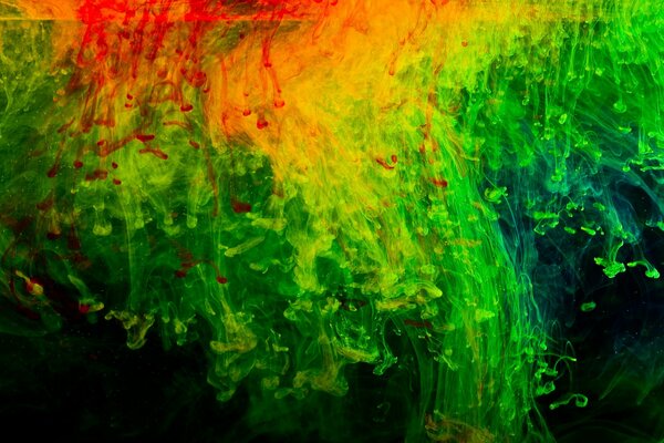 Unusual texture in the form of streaks of red and green paint