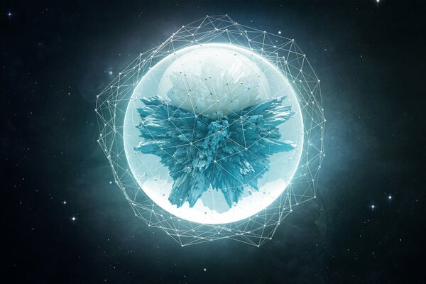 Cosmic sphere on a dark background with stars