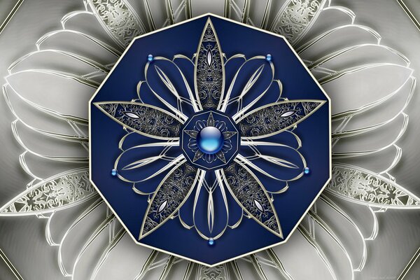 Star-shaped pattern of white petals with blue beads