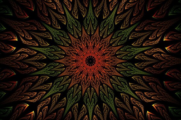 Pattern on a black background in the shape of the sun