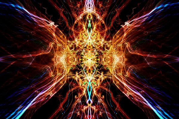 Kaleidoscope of multicolored lights on a black background