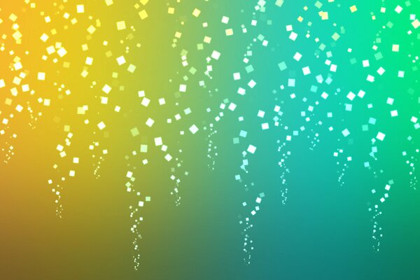 Abstract picture of small white squares on the background of an overflow of yellow-turquoise color