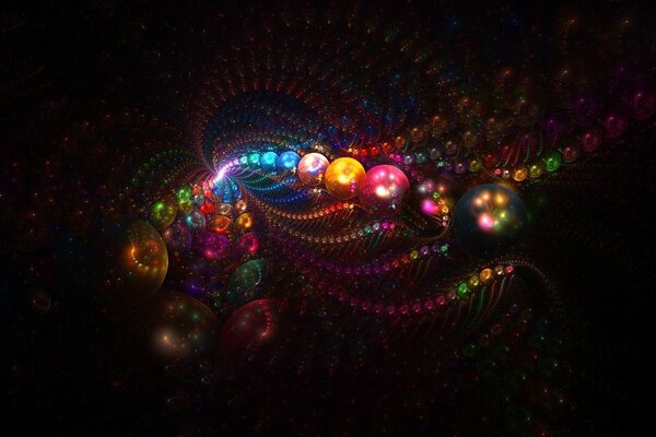 Waves of colored beads on a dark background