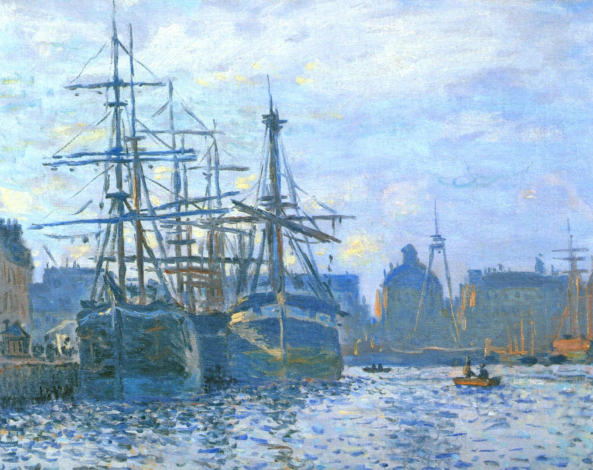 claude monet pattern landscape the port town ship sea sky sailboat
