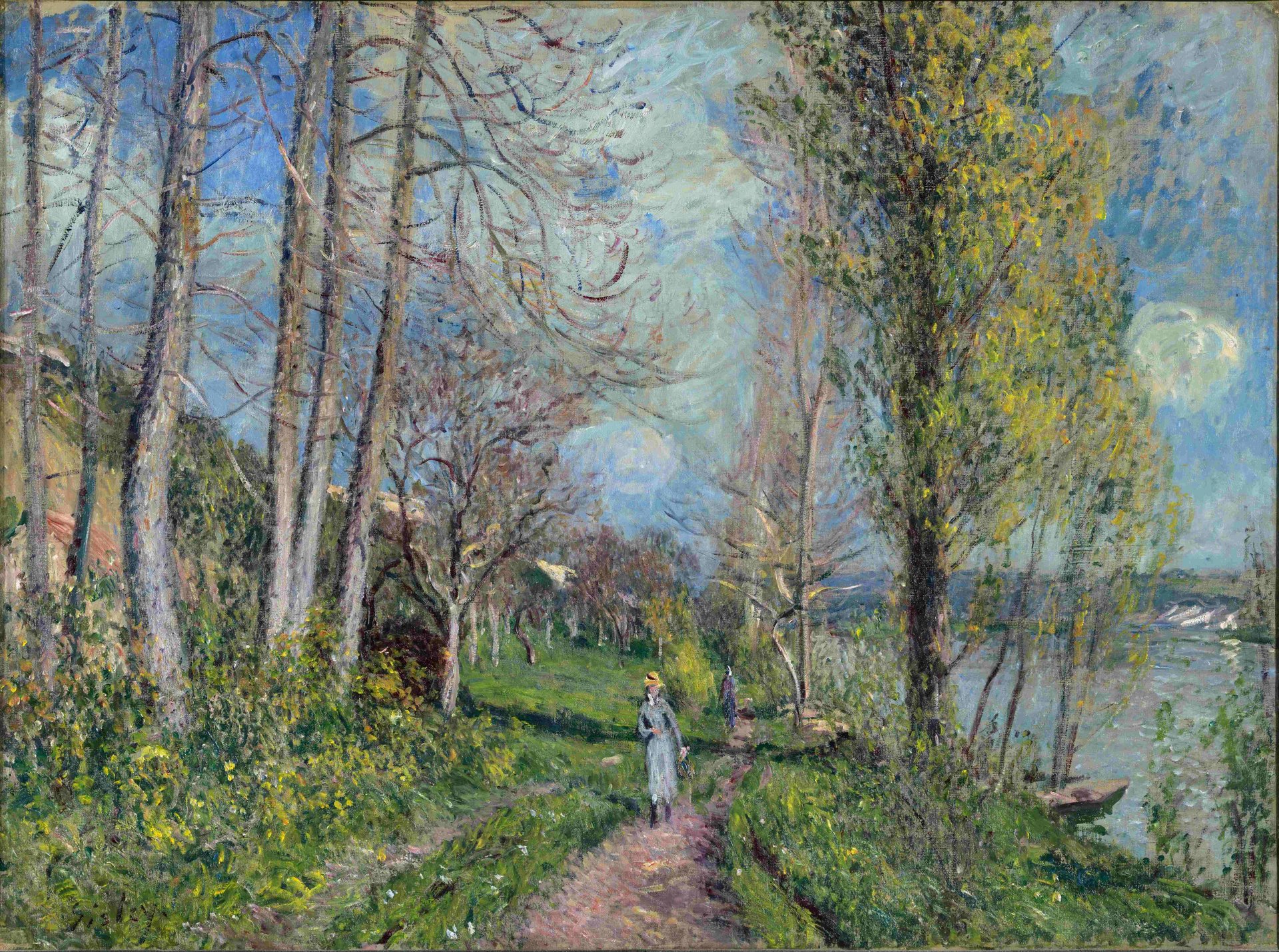 alfred sisley path girl walk river price tree sky clouds pattern