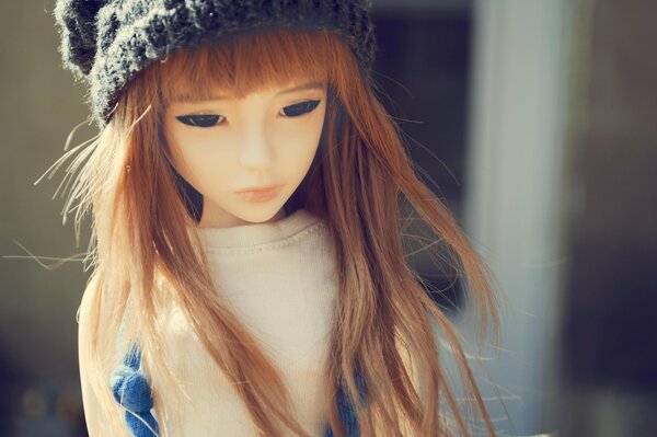 Photo of a doll in a hat with long hair