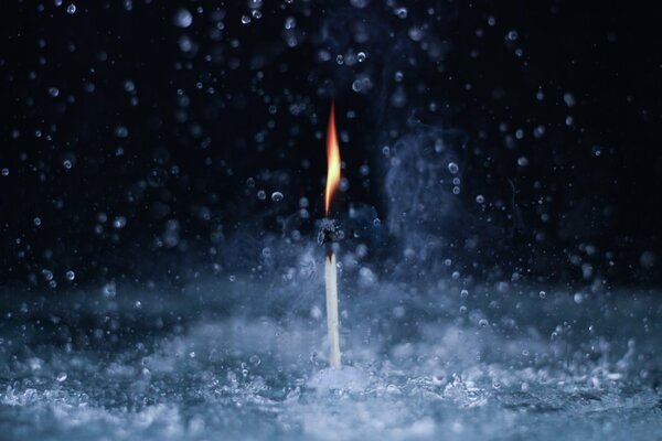 Match fire in water spray