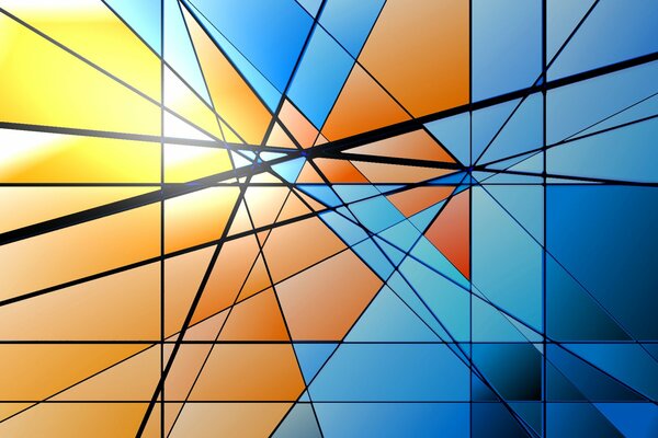 Sharp lines volume. Colorful triangles made of colored glass