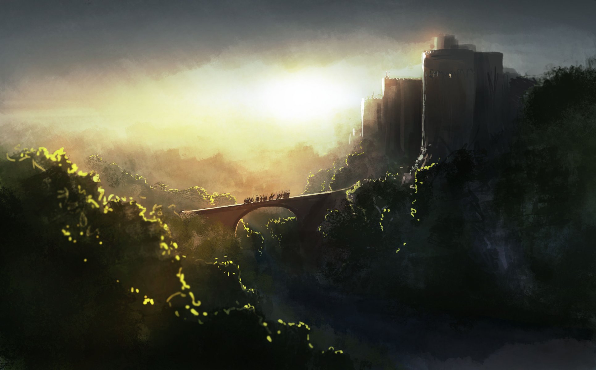 art morning castle tree riders horse
