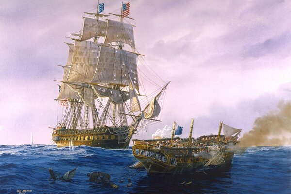 Tom Freeman s painting of a naval battle